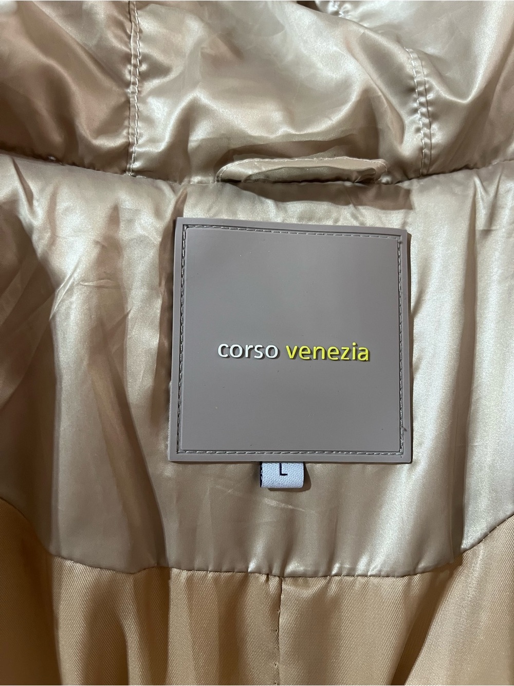 Corso Venezia Real Raccoon Fur Italian Down Parka Puffer Coat Satin Champagne - Picture 15 of 16